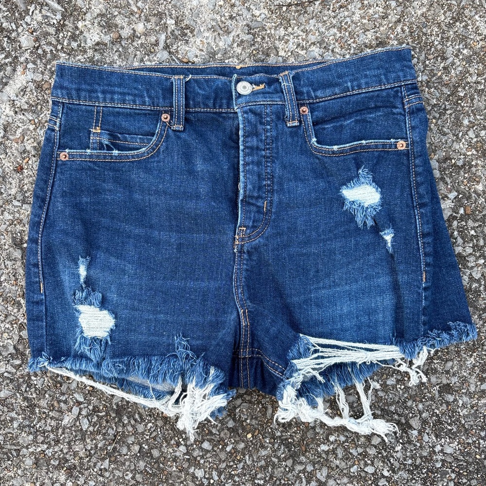 Old Navy Dark Blue Distressed Denim Jean Shorts